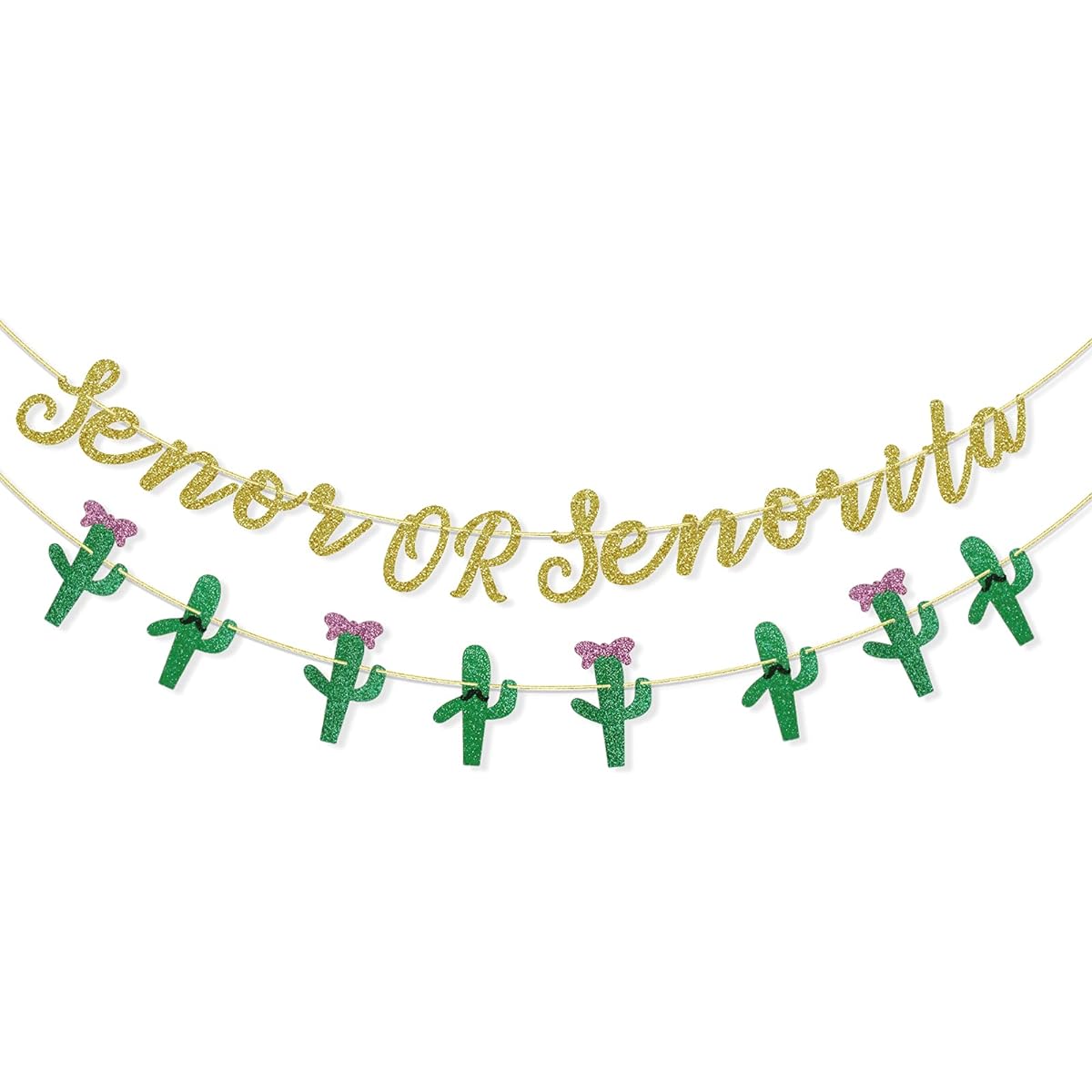 Senoror Senorita Banner Mexican Theme Gender Reveal Decoration Fiesta Boy or Girl Banner Cactus Garland (Glitter)