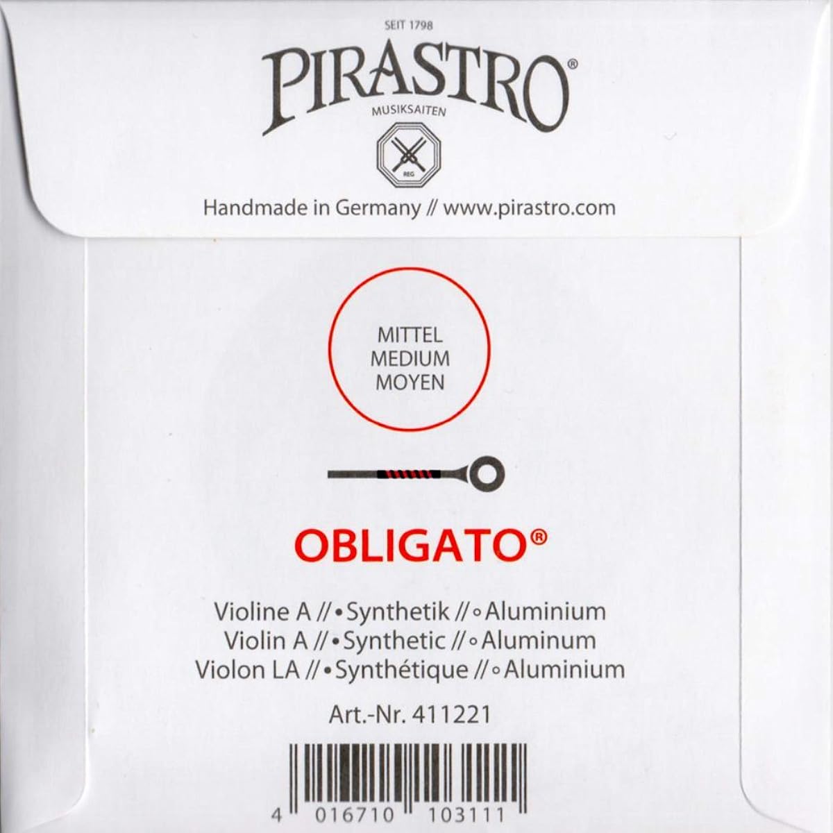 Violin string obbligato E (gold), A, D, G string set E string: Ball