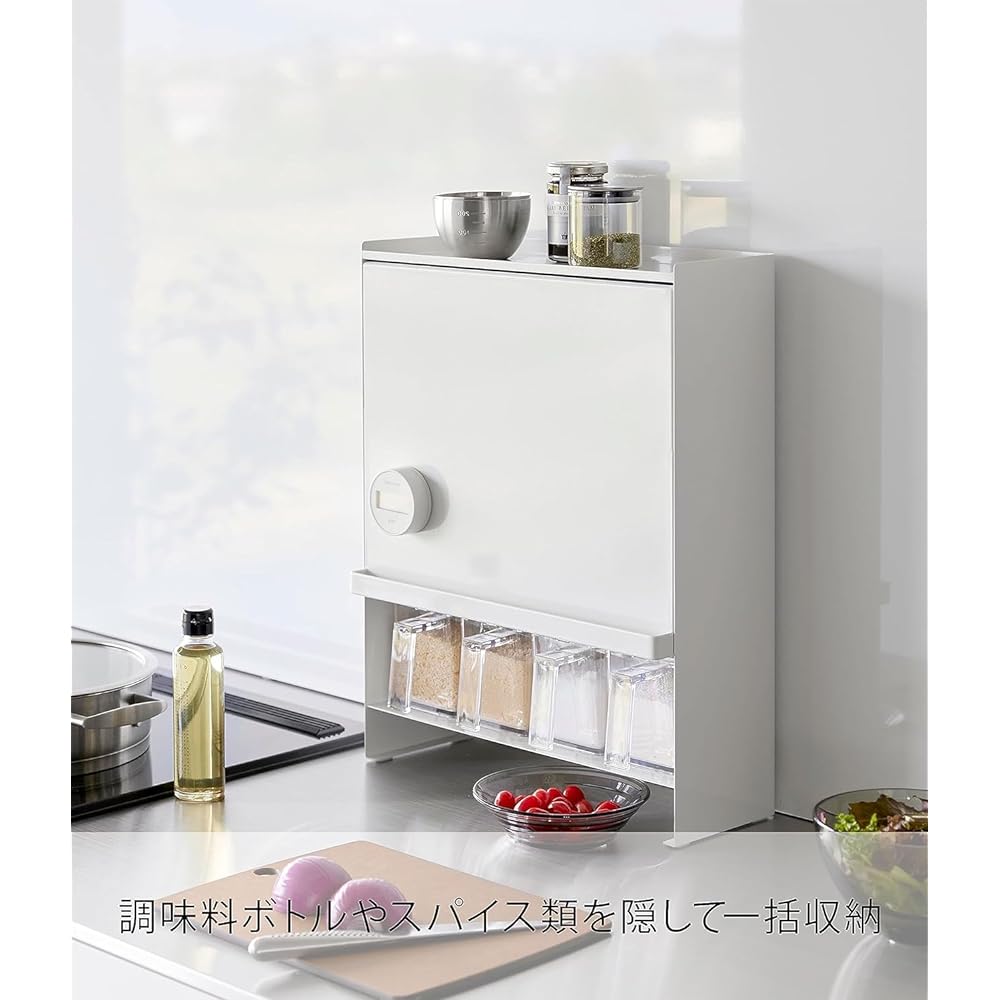 Yamazaki Jitsugyo Open Front Concealable Seasoning Rack White Approx. W38 x D16.3 x H49.2cm Tower Large Capacity Stove Side Kitchen Rack Guards Against Dirt 2009