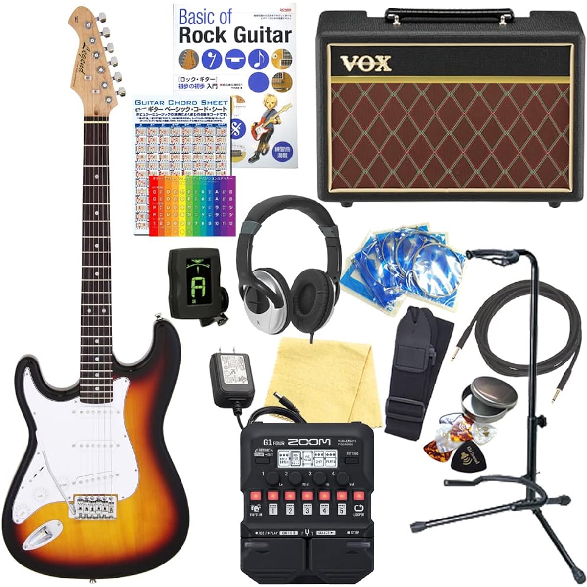 Electric guitar for left-handed beginners, Stratocaster type, 18-piece set with VOX amp, Legend LST-Z LH 3TS [ZOOM G1Four multi-effector included]