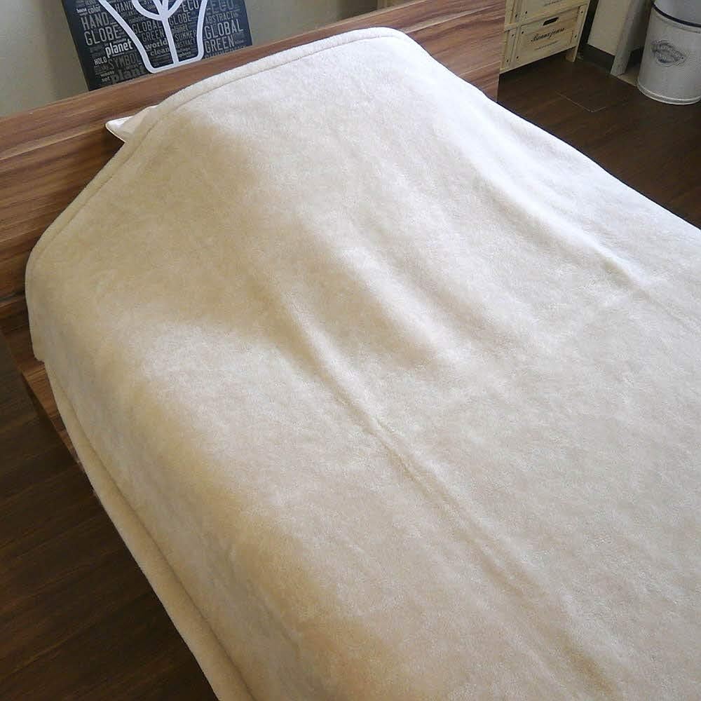 Washable merino wool blanket, single size, 140 x 200 cm, fluffy portion 100% wool, made in Japan (beige)