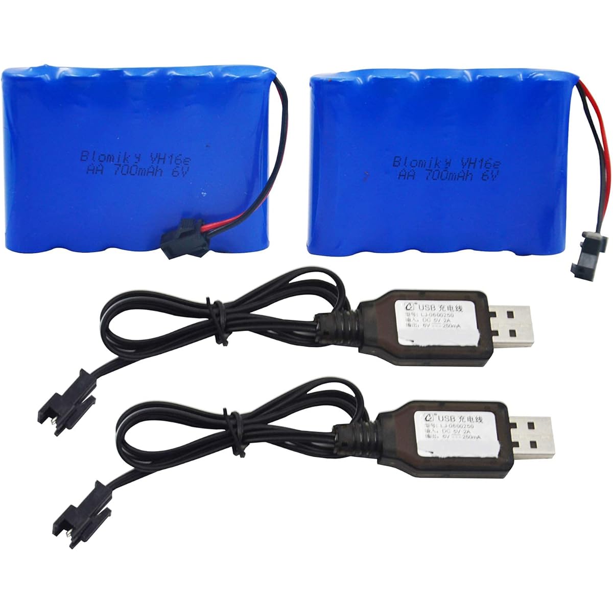 Blomiky 6.0V 700mAh Ni-CD AA Rechargeable Battery Pack with SM2P Plug and 2 USB Charging Cables Compatible with Old Version 11.5 Inch Amphibious Stunt RC Car/6V 700mAH and USB 2