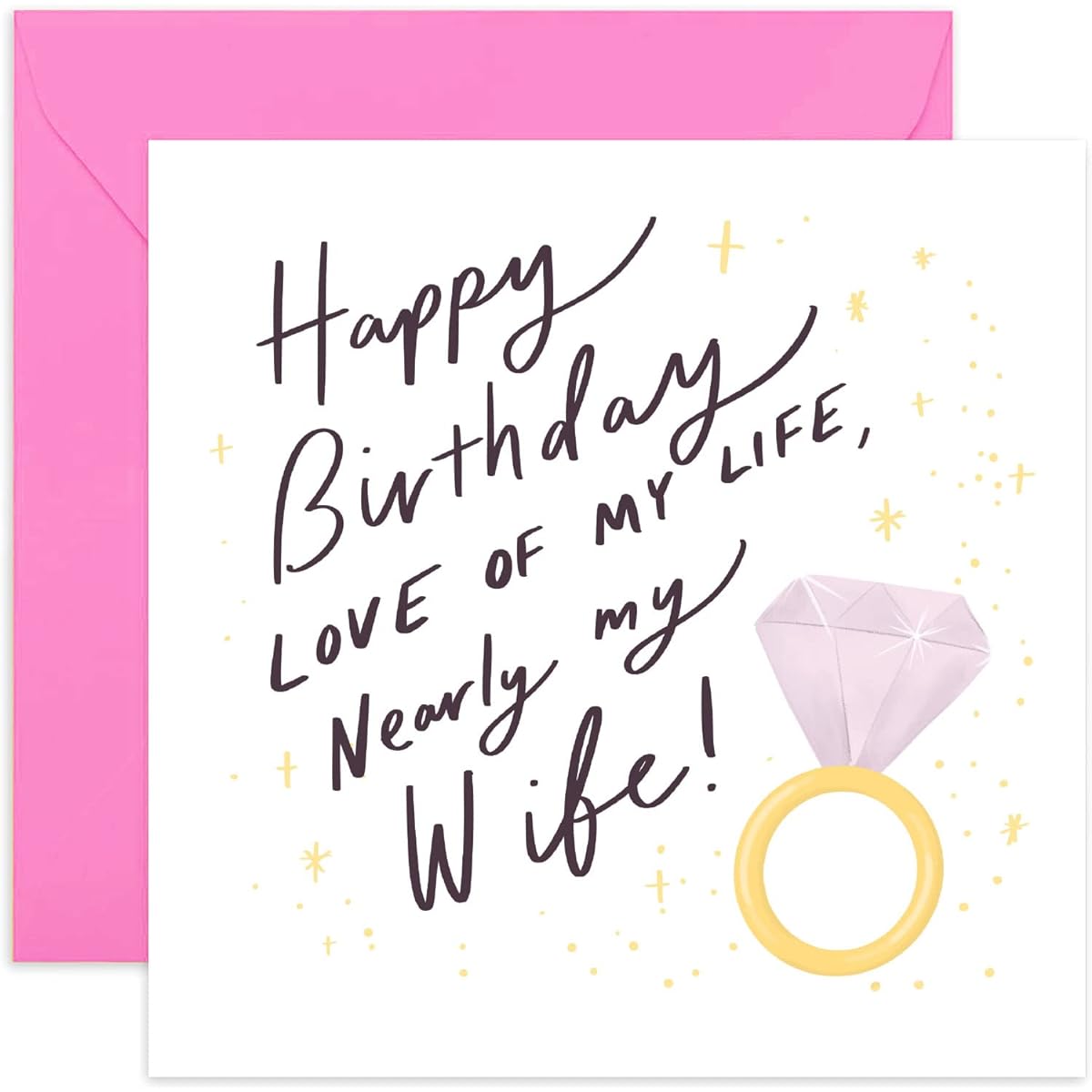 Old English Co. Happy Birthday Card for Fiance - Birthday Card for Almost Wife - Miss Last Year - Cute Birthday Card for Her | Blank with Envelope