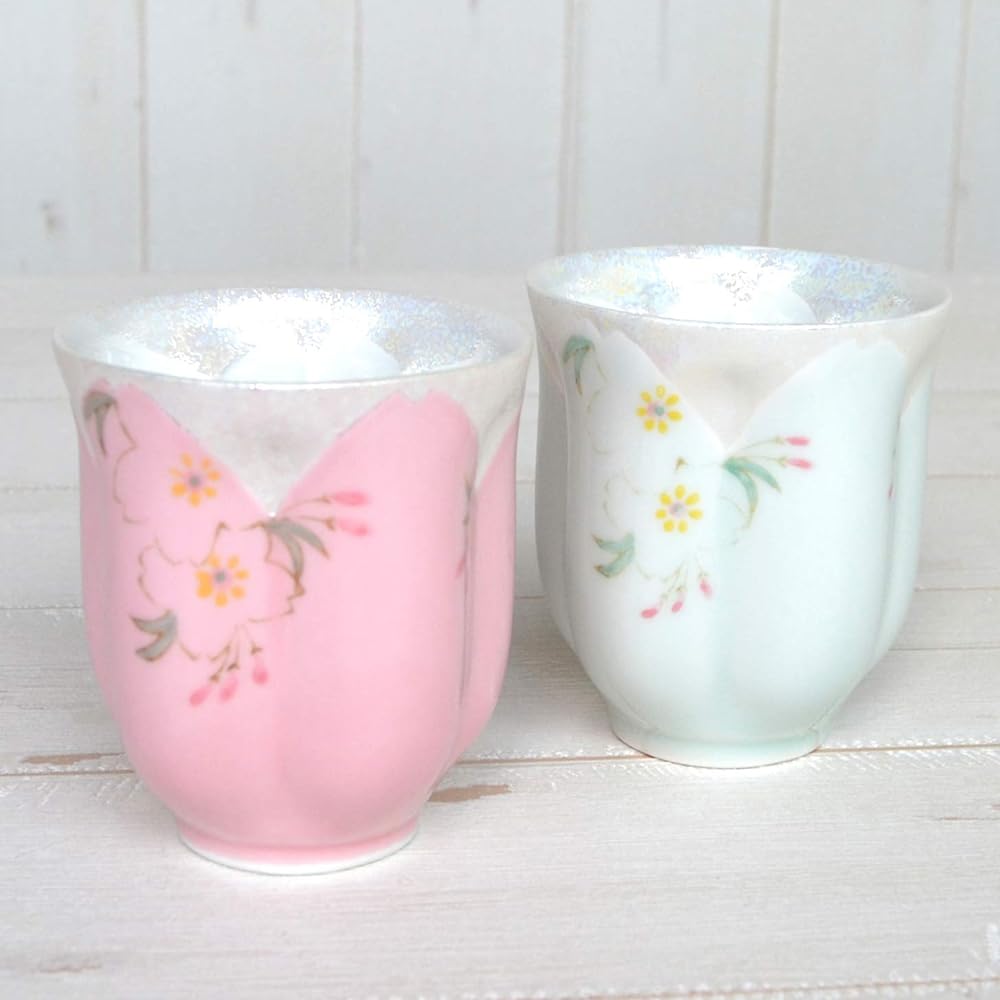 Retirement Celebration Present Couple Tea Cup Pair Gratitude Retirement Gift Cherry Blossom Tea Cup Hana no Mai Light Green Pink Arita Ware Made in Japan For Gifts