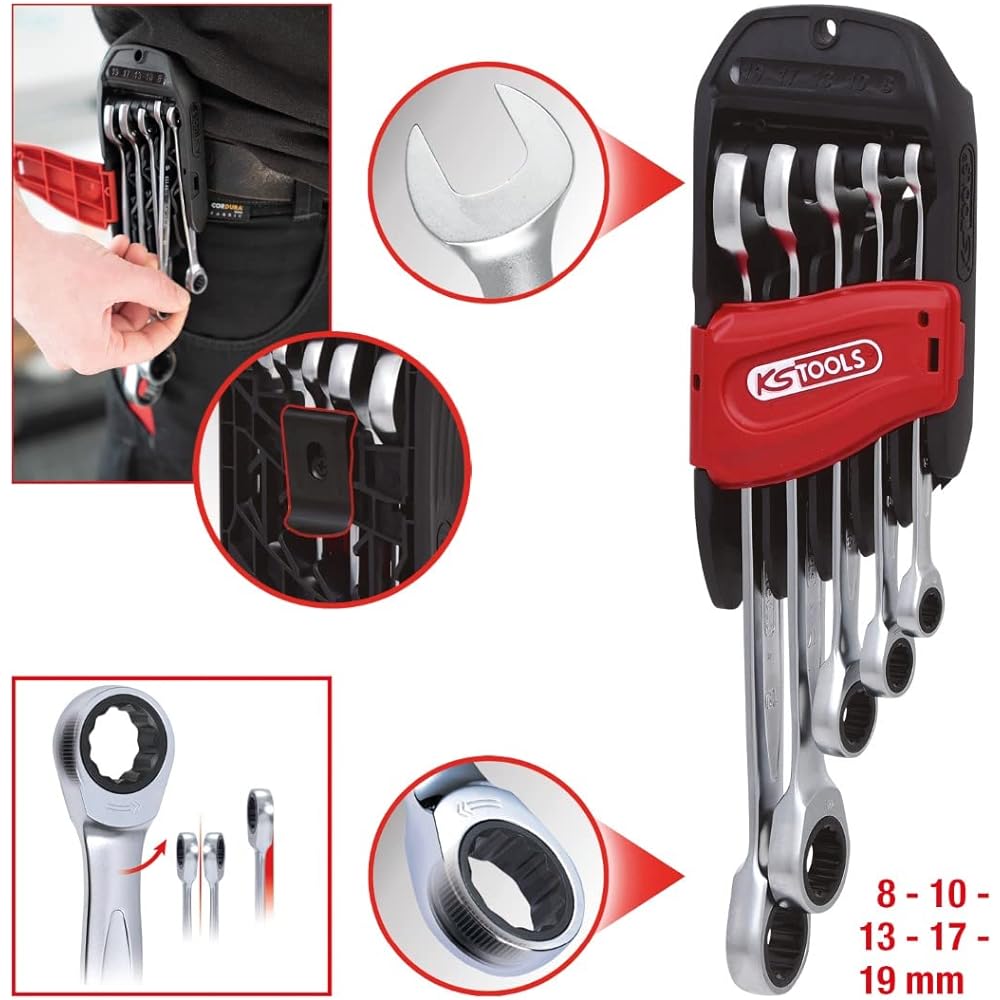 KS TOOLS Offset GEARplus Combination Ratcheting Spanner Set 5 pcs SW8-19mm GEARplus Combination ratcheting spanner set offset 5 pcs SW8-19mm 503.4255