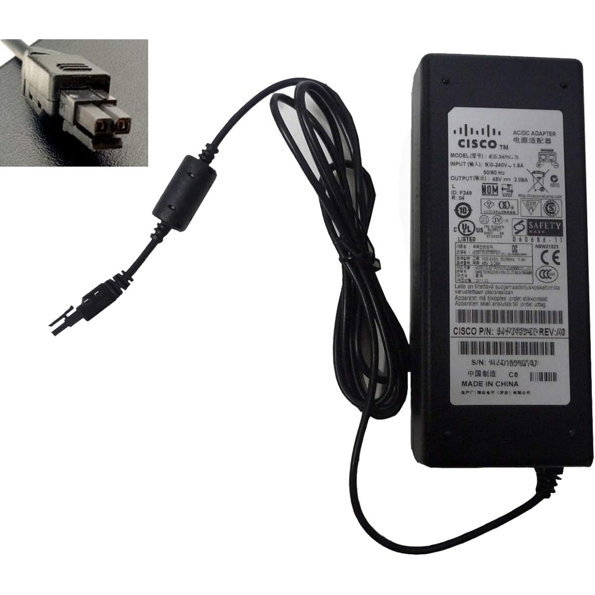 UpBright 48V 2.08A AC/DC Adapter for Cisco AD10048P3 ASA 5505 341-0183-01 341-0183-02 341-0183-03 ASA5505 Series 47-18790-05 V11 AS A550505 V11 ASA5505-SEC ASA5505-PWR-AC Adaptive Power Supply