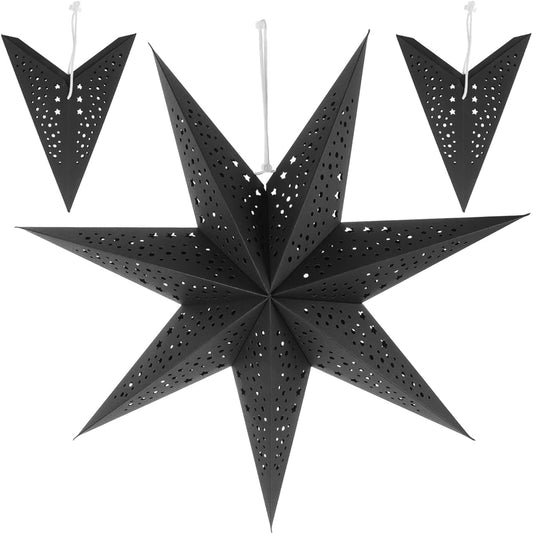 Veemoon Paper Star Lantern Lampshade Hanging Christmas 3D Star Pentagram Lampshade Christmas Tree Ornaments Christmas Decorations Party Favors Black Set of 3