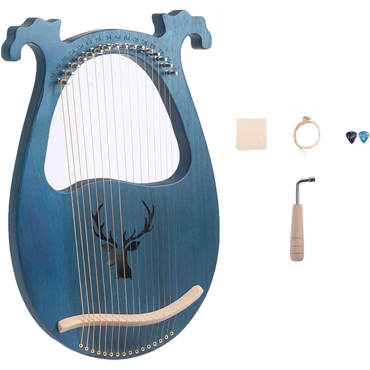 WowZza Lyra Harp 16 String Blue Harp Musical Instrument with Pick Veneer Lyra Harp