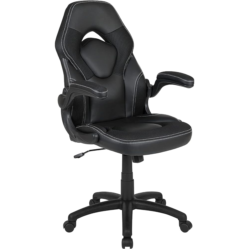 Flash Furniture Gaming Chair Black Computer/Office Racing Seat Soft Leather Adjustable Ergonomic Rotating Flip-up Arm 67D x 63W x 107Hcm [Regular Japanese Import Product] CH-00095-BK-GG