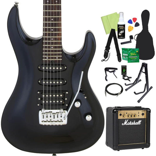 AriaProII MAC-STD Electric Guitar Beginner 14-piece Set [Includes MG10] MBK-Metallic Black- 24 Frets SSH Pickup AriaPro II