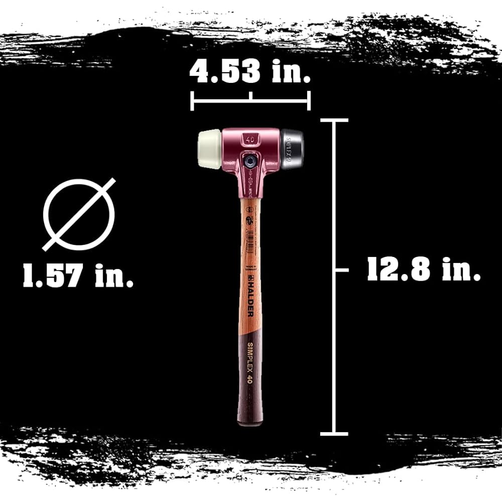 Halder Simplex Hammer Rubber (Black) Nylon (White) Diameter 40 Head/Handle Replaceable Made in Germany