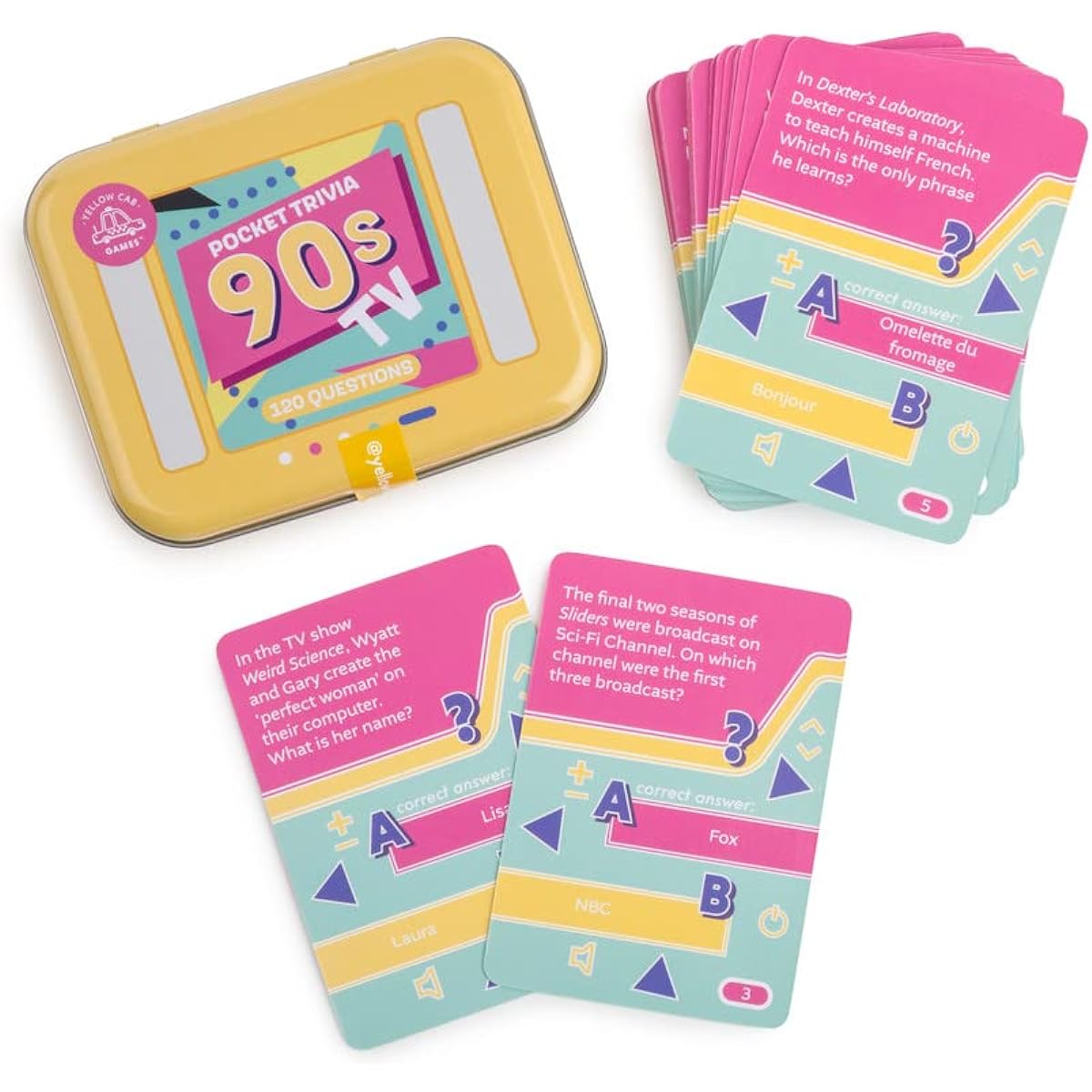 TV Trivial Pursuit Game - Fun and Challenging 90's Card Game Set 60 Cards 120 Questions - Easy Pocket Trivia Game for Adults and Teens