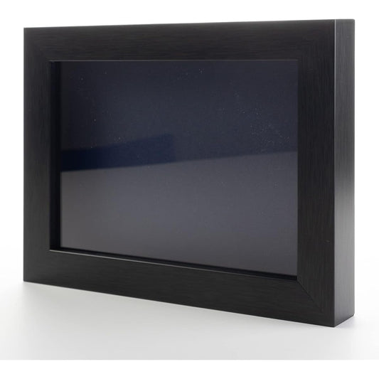 CountryArtHouse Charcoal 16x30 Wood Shadow Box Display Frame with Navy Acid-Free Backing, UV Acrylic & Hanging Hardware - 3/4" Usable Depth - Great Magazine Display Frame Shadow Box