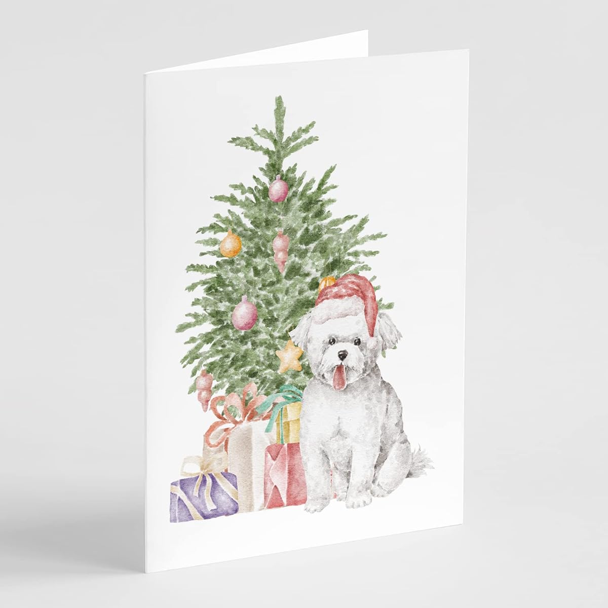 Caroline's Treasures CK8253GCA7P Bichon Frise Puppy Christmas Presents and Tree Greeting Cards and Envelopes 8 Pack Blank Cards with Envelopes Whimsical A7 Size 5x7 Blank Greeting Cards