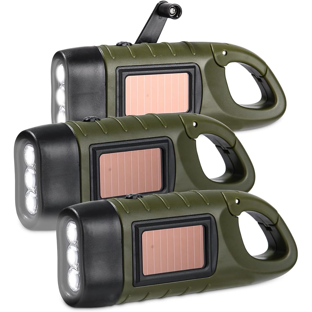 JOFLVA Led Flashlight, 3PCS Rechargeable Hand Crank Led Flashlight, Solar Flashlights, Mini Portable Flashlight Flashlight, for Camping, Outdoor, Climbing [Energy Class A+]