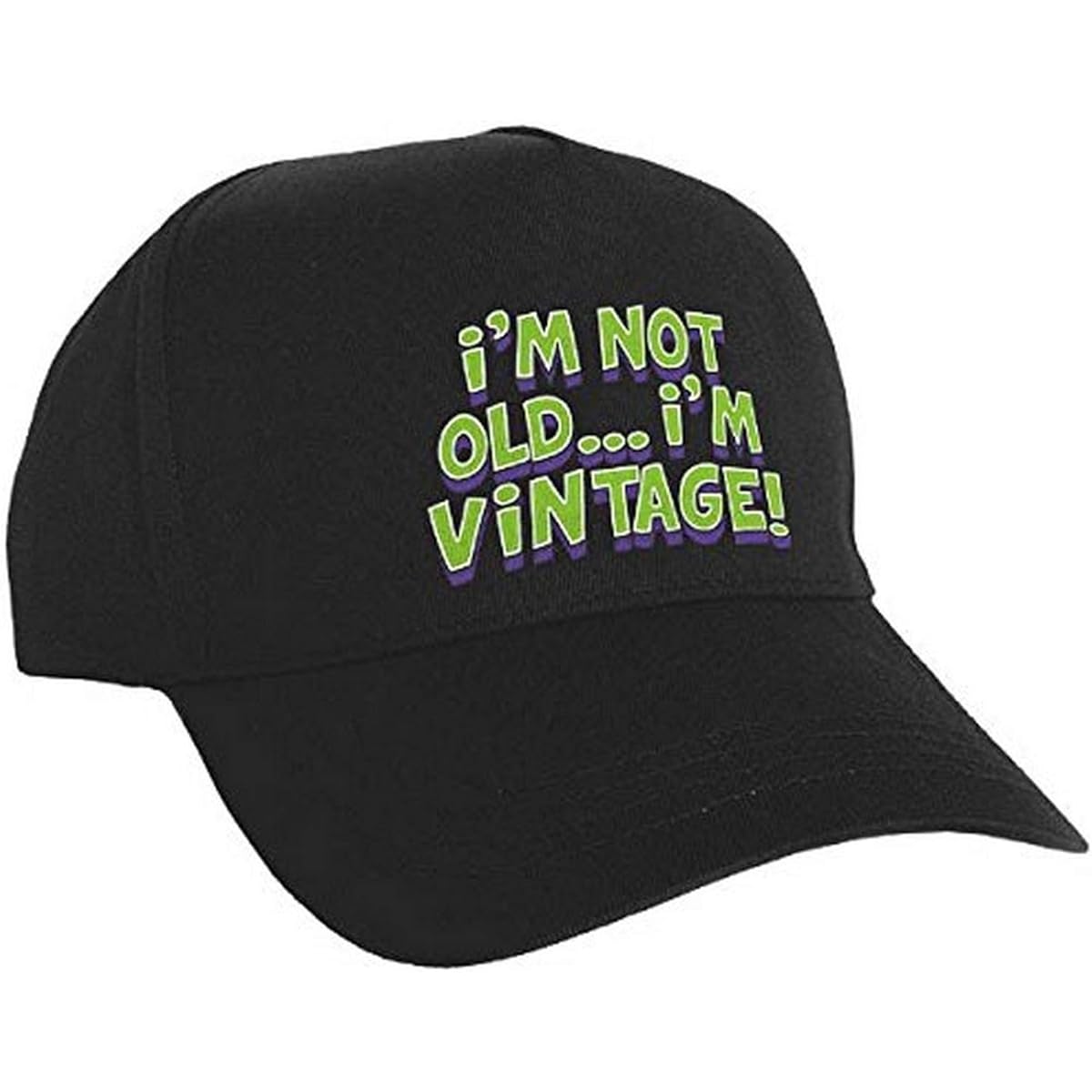 The Party Continues Adult Birthday Party "I'm Not Old, I'm Vintage Print" Slick Black Hat Novelties, Black, 9" x 4" Fabric