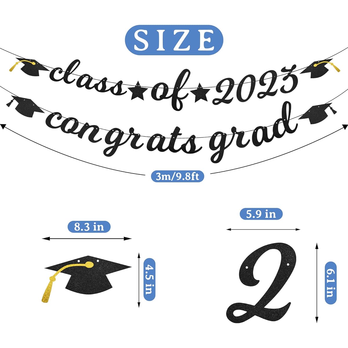 Congratulations Graduation Banner 2023 Graduation Banner Flower Crown High School College Graduation Celebration Graduation Party Supplies School Home Car Decor (Gold)