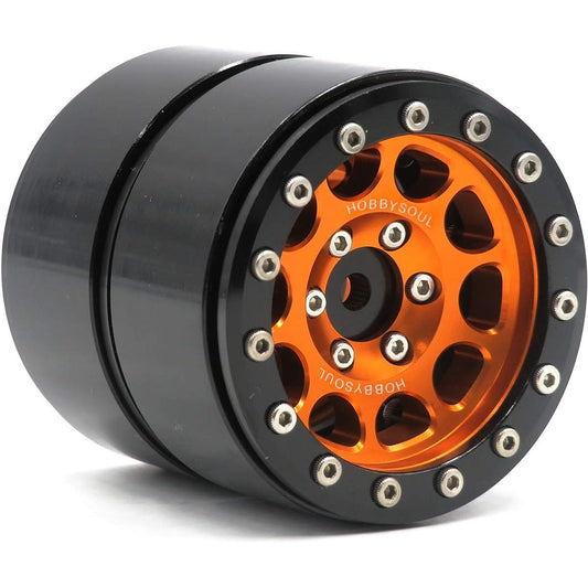 2pcs RC 1/10 Aluminum Alloy 1.9inch Beadlock Wheel Rim Orange Black for 1:10 RC Mud 1.9 Tire