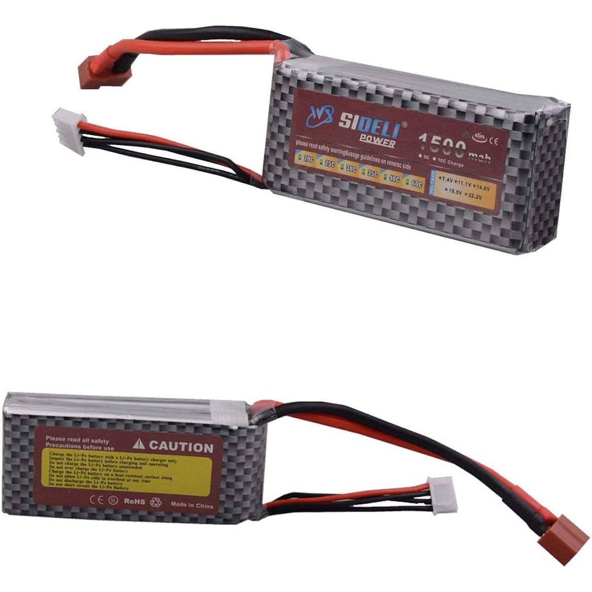 Eleoption Lipo Battery 11.1V 1500mah Compatible Battery 3S 30C Li-po Battery with XT60 / T Plug Compatible with RC Car/Truck/Helicopter/Plane/QAV250/Frame Kit (2pcs)