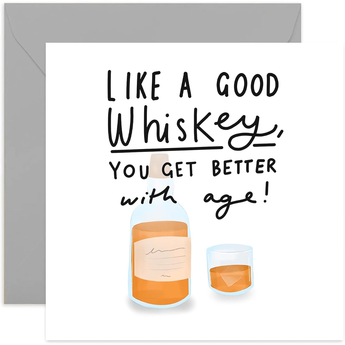 Old English Co. Like A Good Whiskey Birthday Card - Funny Humor Jokes Manly Birthday Wishes | Perfect Card for Men, Brother, Dad, Grandpa, Uncle | Blank Inside and Envelope Included