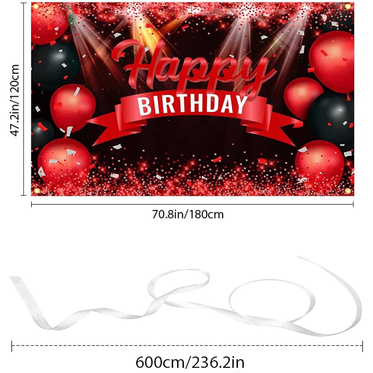 Red and Black Happy Birthday Banner Backdrop Balloon Glitter Sign Birthday Photo Background Party Decorations for Girls Boys Women Men Anniversary Birthday Decorations Party Supplies