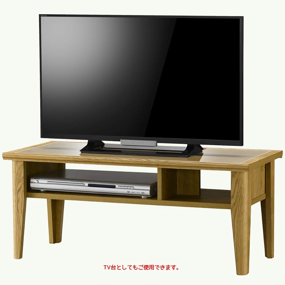 Asahi Wood Processing Living Table Grace Width 86cm Depth 39cm Height 36.2cm Natural Tempered Glass Top GRC-3585LT
