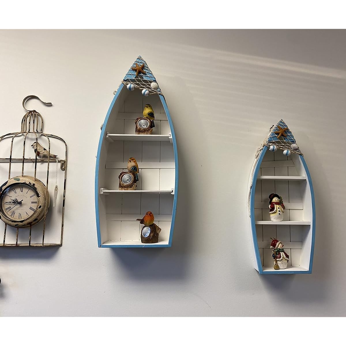 Wooden Nautical Boat Display Shelf Beach Theme Table Decor Standing Boat Shelf for Bathroom Living Room Set of 2