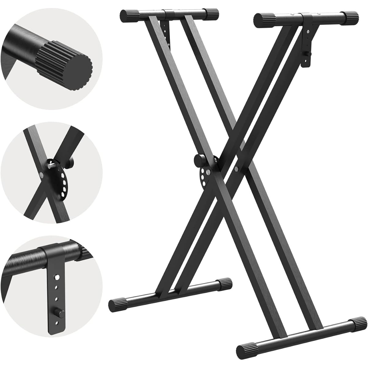 KONIX X Style Piano Stand, Double Braced Adjustable Keyboard Stand with Locking Strap & Quick Release Mechanism for 61 76 88 Keys