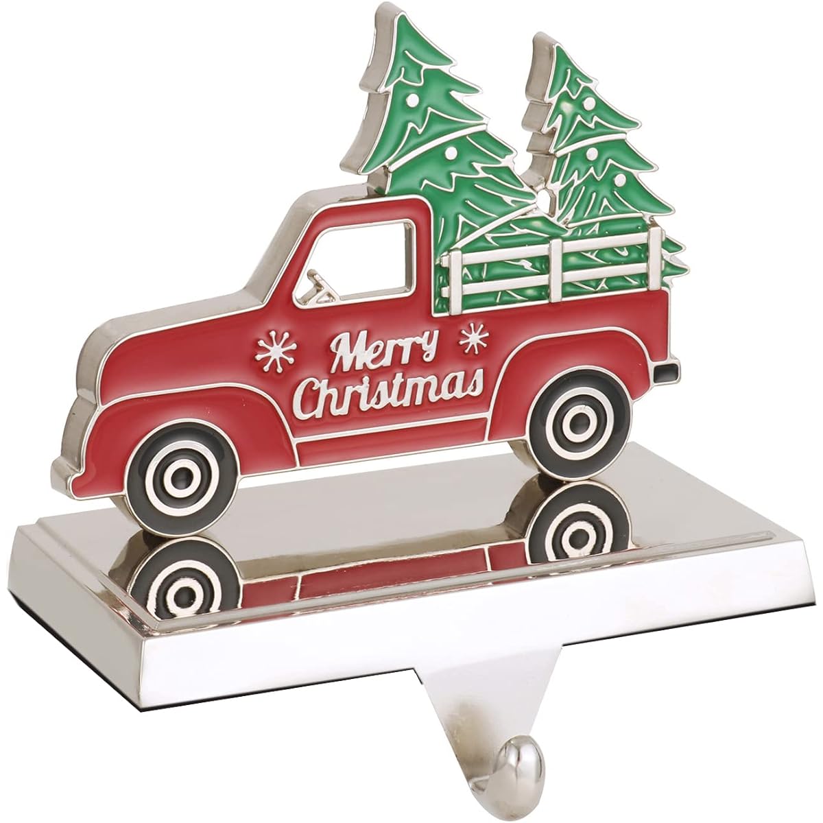 Red Truck Christmas Stocking Holder for Mantle, Truck Stocking Hanger for Fireplace, Christmas Mantle Clip Hanger for Stockings/Garland, Metal Stocking Hooks for Christmas Decorations (Truck B)