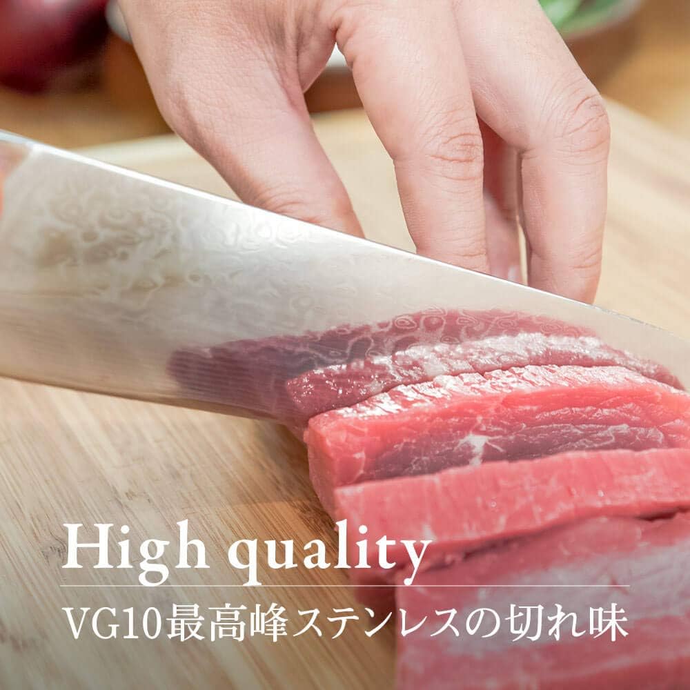 issiki Knife Gyuto Knife V Gold No. 10 Damascus Stainless Steel Present Camp 200mm