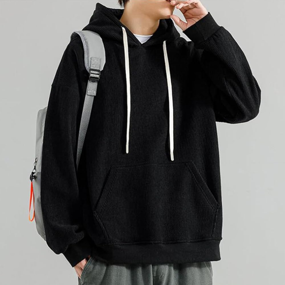 [ODFMCE] Men's Long Sleeve Hoodie, Spring, Stylish, Pullover, Hooded, Plain, Loose, Large Size