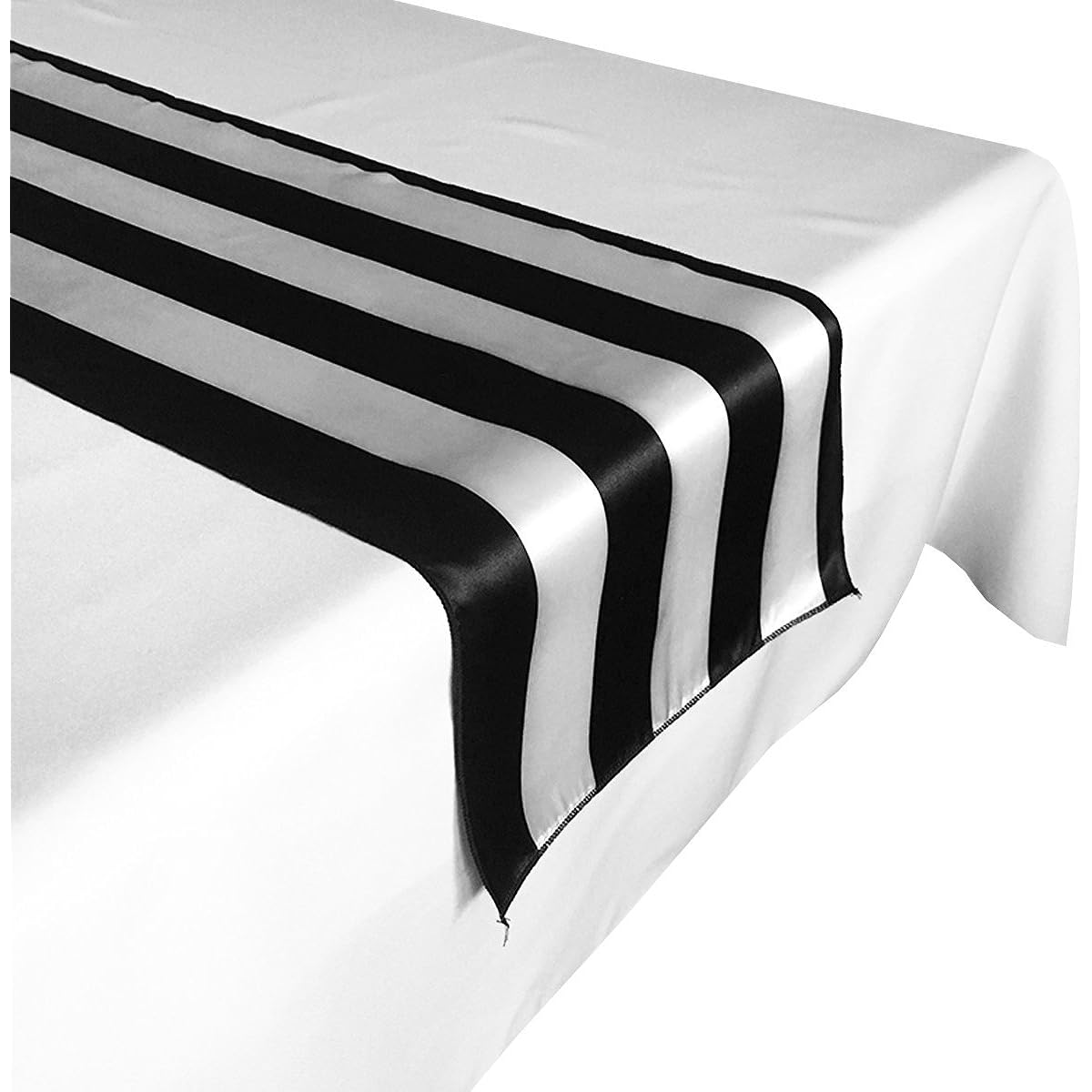 lovemyfabric 10 Pack Satin 2" Striped Table Runners for Weddings/Bridal Showers, Birthdays/Baby Showers and Special Events (Black & White, 12" x 72")