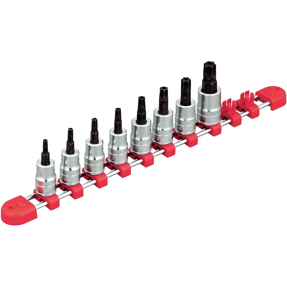Kyoto Machinery Tools (KTC) 9.5mm (3/8 inch) Short T-type Tamper-proof Torx Bit Socket Set, Set of 8 TBT3S08TH