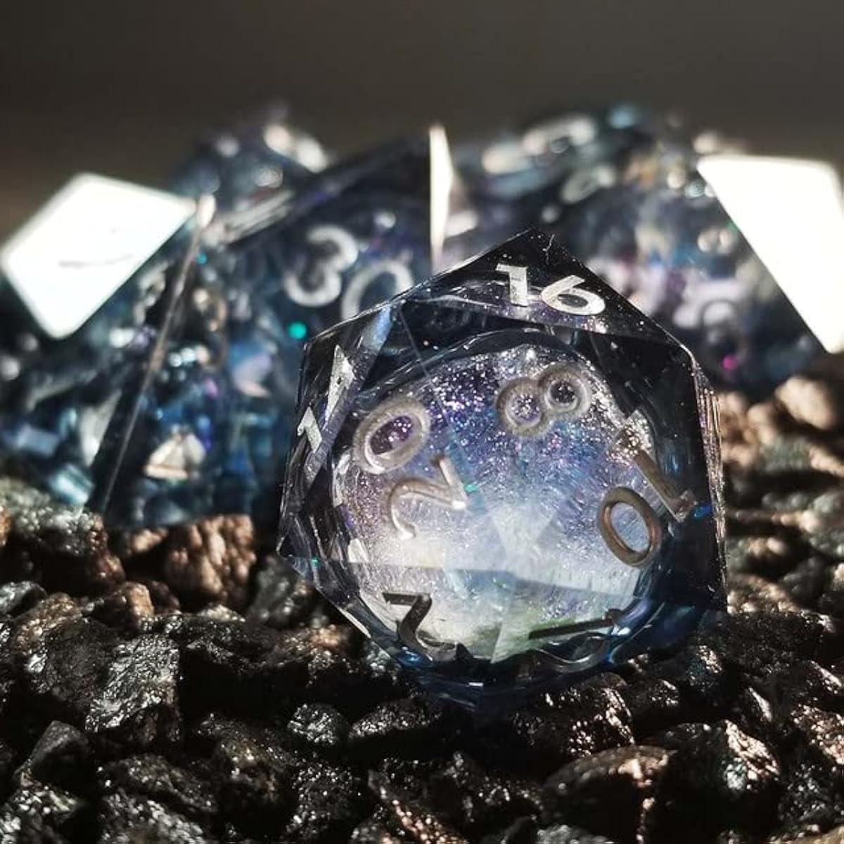Sage's Portal Liquid Core 7 Piece Sharp Edge Resin Polyhedral DND Dice Set Dungeons and Dragons Soul of Sage Dice RPG Tabletop TTRPG (Winter Soul)