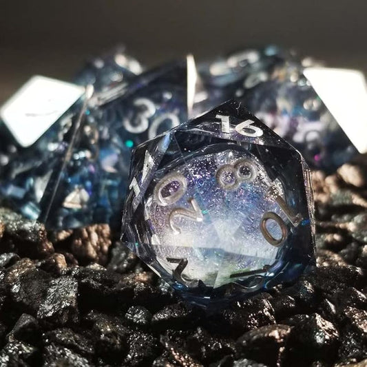 Sage's Portal Liquid Core 7 Piece Sharp Edge Resin Polyhedral DND Dice Set Dungeons and Dragons Soul of Sage Dice RPG Tabletop TTRPG (Winter Soul)