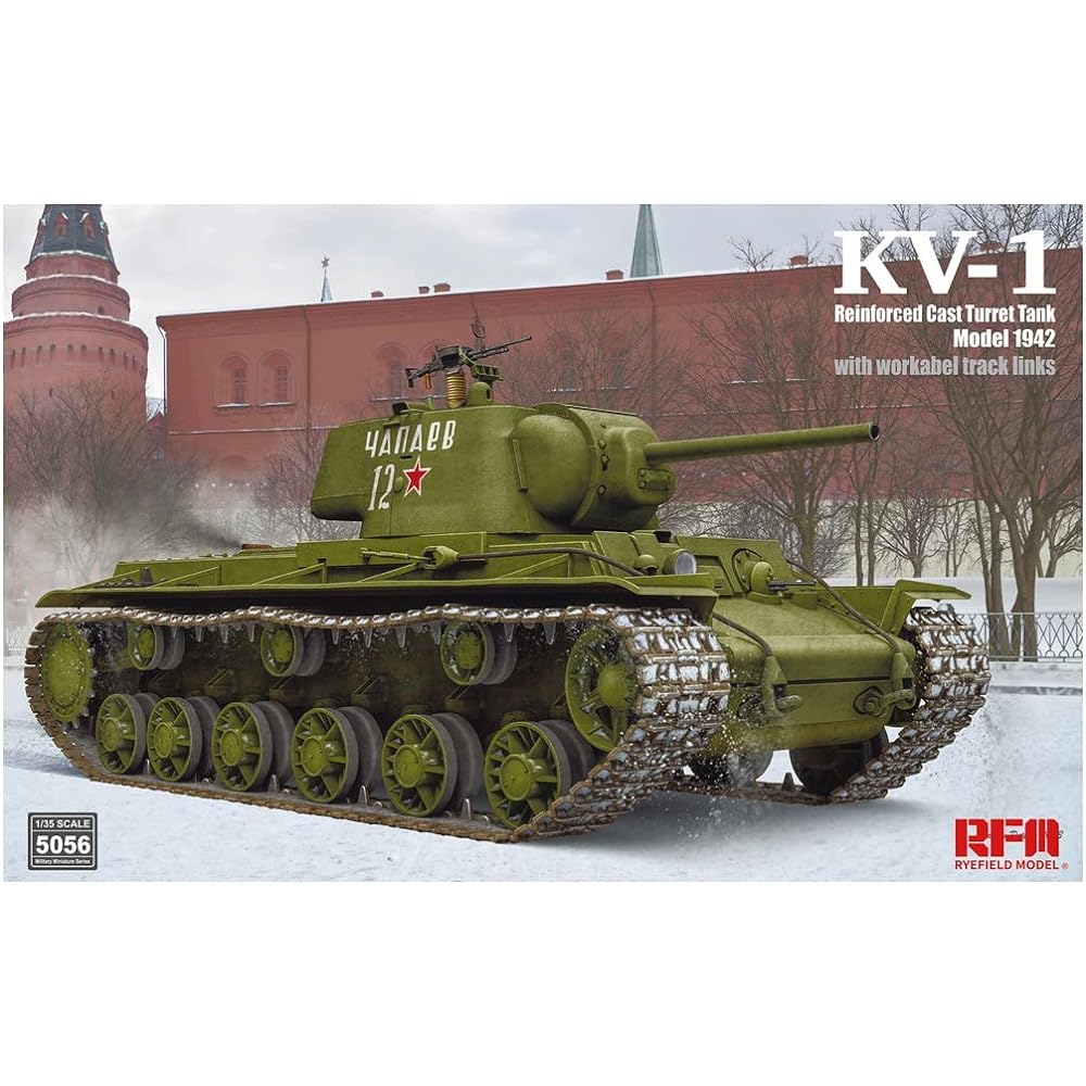 Ryfield Model 1/35 Soviet Army KV-1 Mod.1942 Armored Enhanced Cast Turret Mounted Movable Track Plastic Model RFM5056