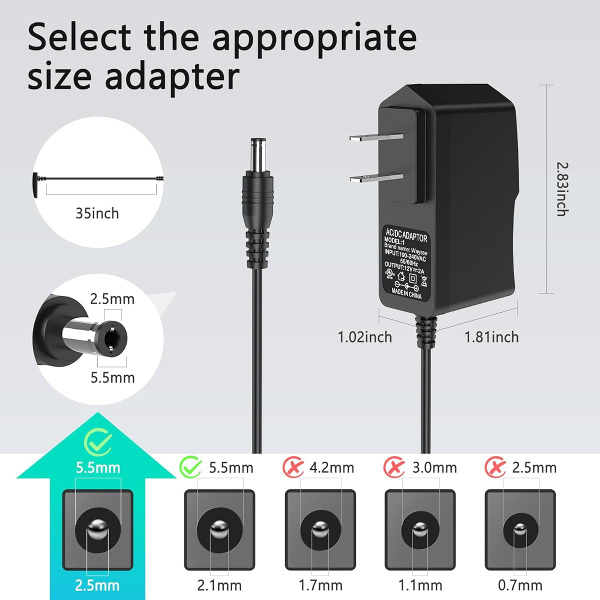 Waysse 12V 1A Power Adapter 1000mA 12W AC/DC Adapter 12W AC Switching Adapter Slim Design DC 12V Charger for CCTV Camera LED Strip Light Router Speaker Home Appliance Scanner