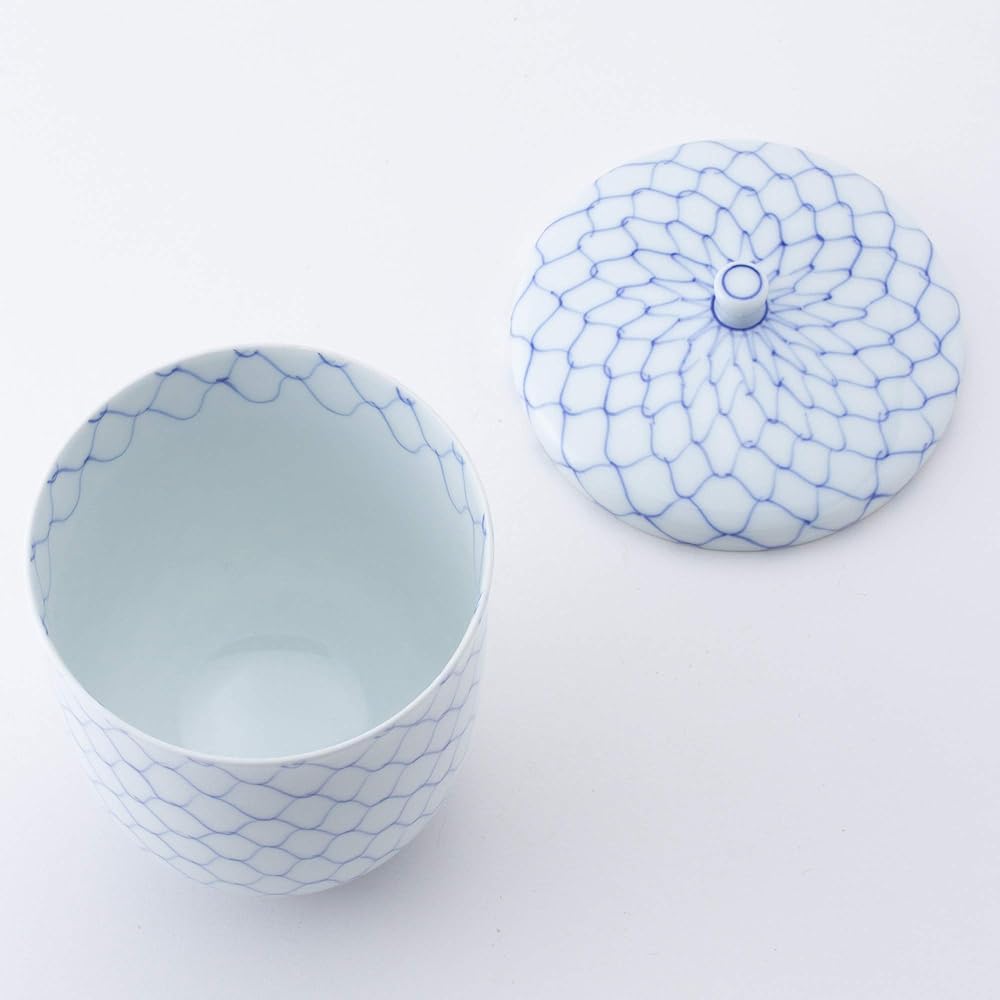 Nishikai Pottery Hasami Ware Pair Hot Pot with Lid Kourin Inner and Outer Net Pattern (In Wooden Box) 11509