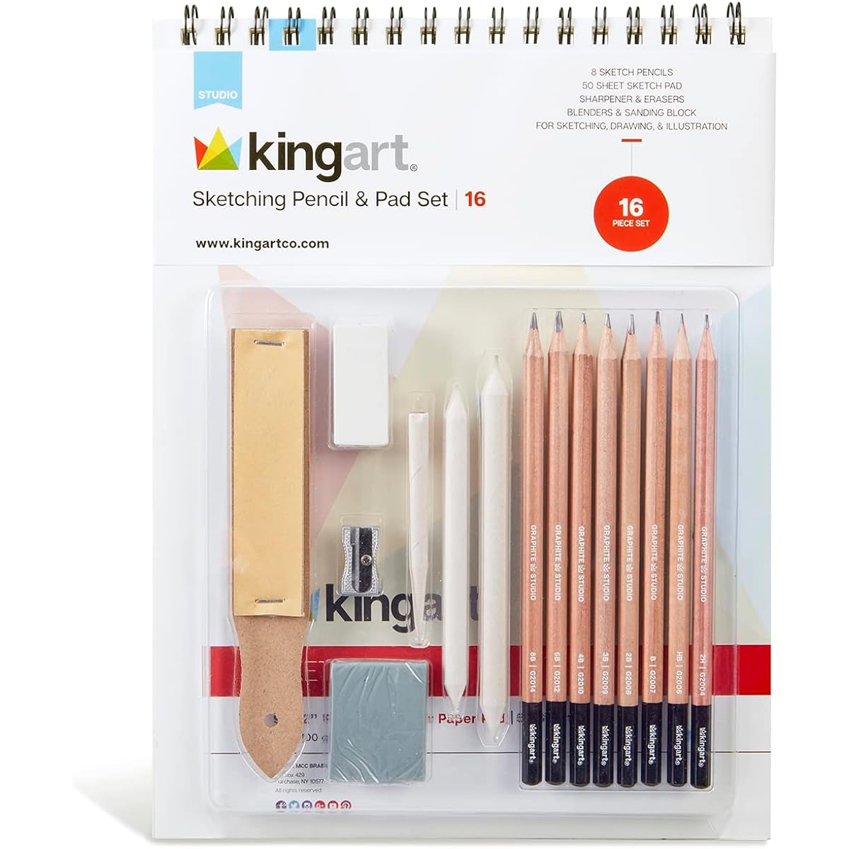 KINGART® Studio Sketch & Drawing Pencil Kit, Set of 16