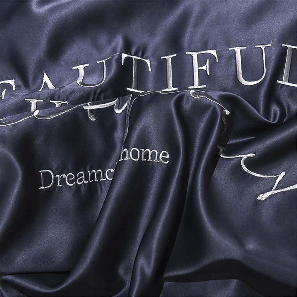 Bedspread, double, 4-piece set, silk-like material, fitted sheet, smooth, duvet cover, cool, 2 pillowcases, embroidered, gentle to the touch