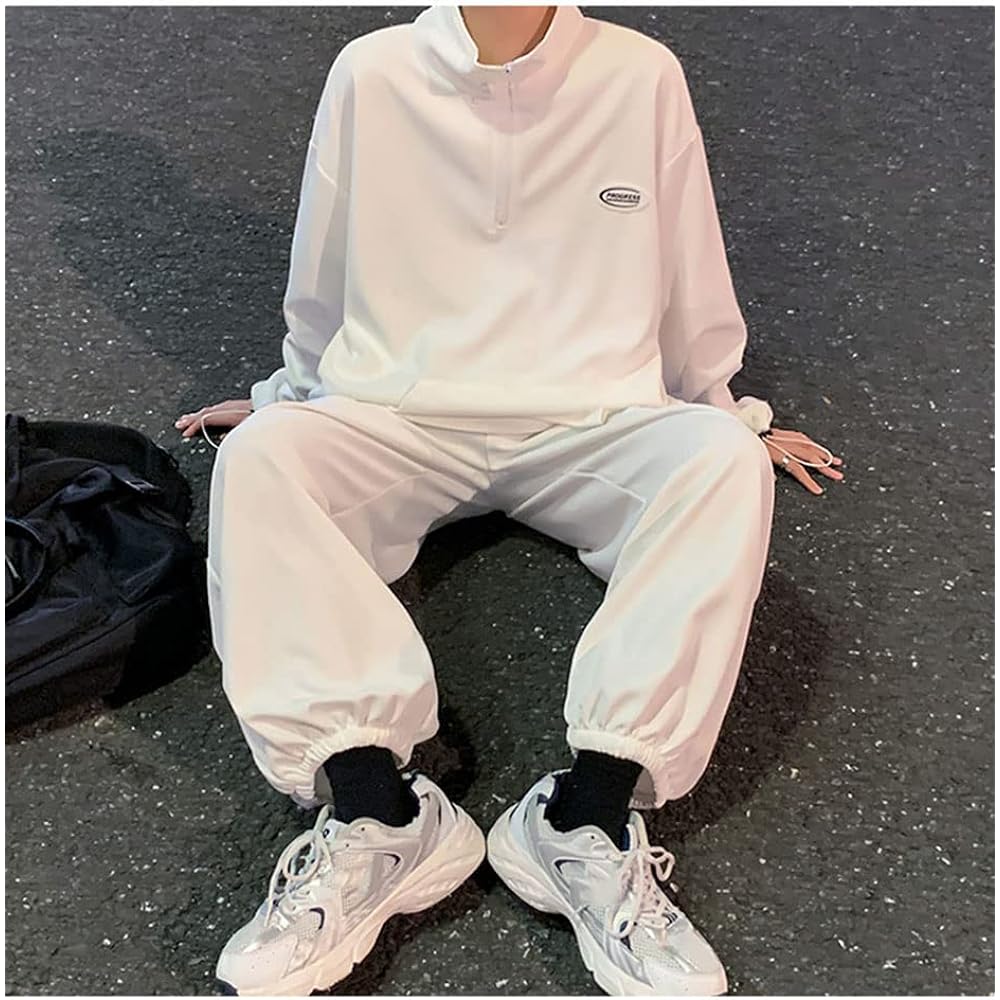 [D.IIZOO] Half Zip Hoodie 2 Piece Set Sweatshirt Jersey Top and Bottom Setup Men's Sweatpants Casual Sports Loungewear Loose Korean Style Body Covering Large Size C2231C