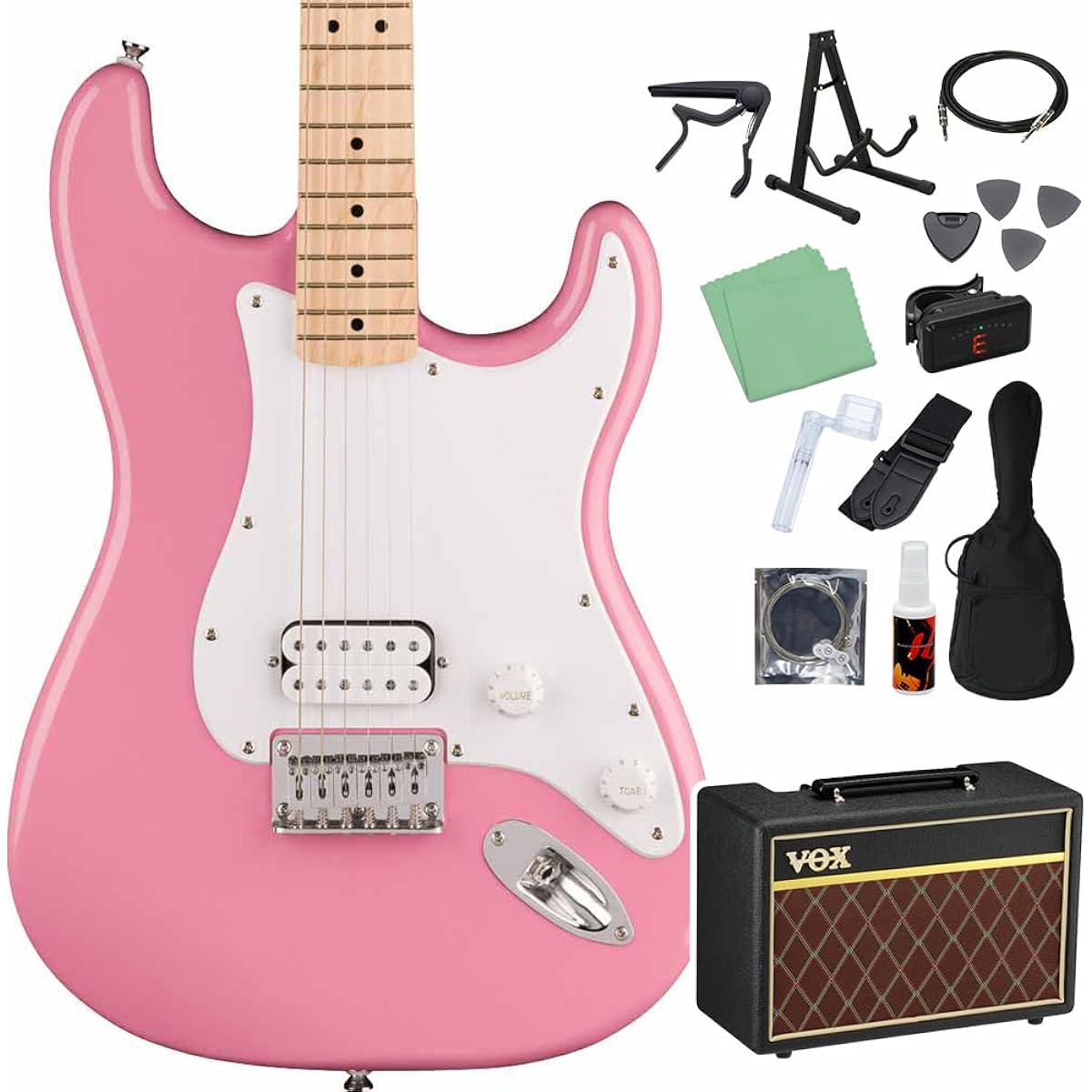 Squier by Fender SONIC STRATOCASTER HT Flash Pink 14-piece electric guitar beginner set [with VOX amp] Stratocaster Hardtail 1PU Squier/Squier