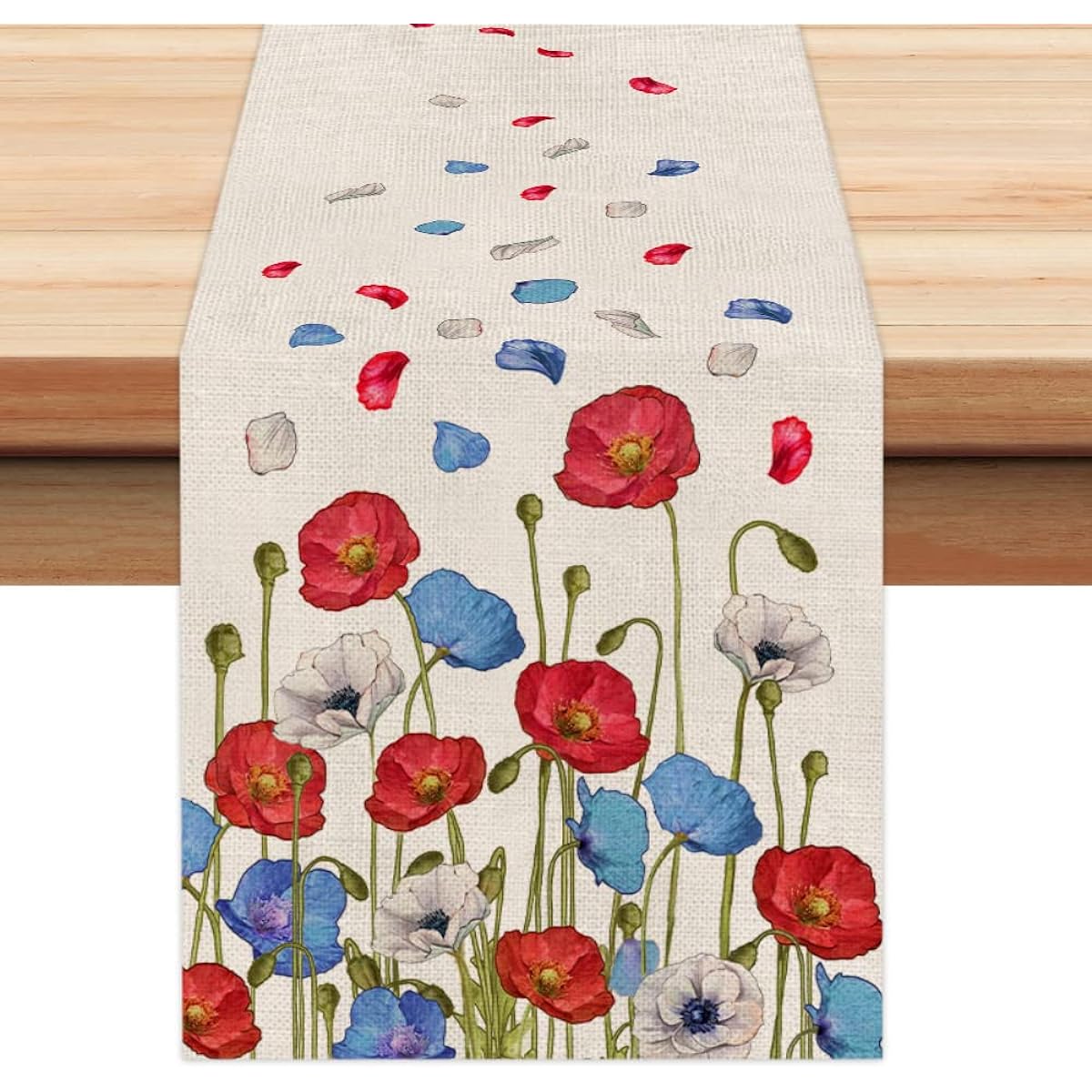 4th of July Decoration Table Runner 13x72inch Memorial Day American Patriotic Floral USA Freedom Liberty Independence Day Decor AT214