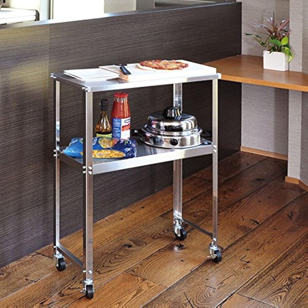 Stainless Steel Slim Kitchen Workbench with Casters Approx. Width 60 x Depth 30 x Height 85 cm 2 Tier Rack Made in Japan