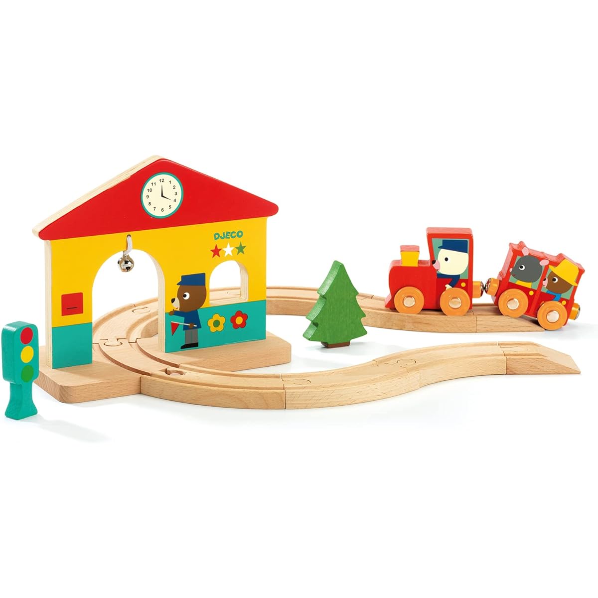 Train set for boys, railway tracks, train, rail set, wooden, for 1.5 year olds, wooden toys, pretend train | DJECO Jeco Mini Train | (DJ06389)