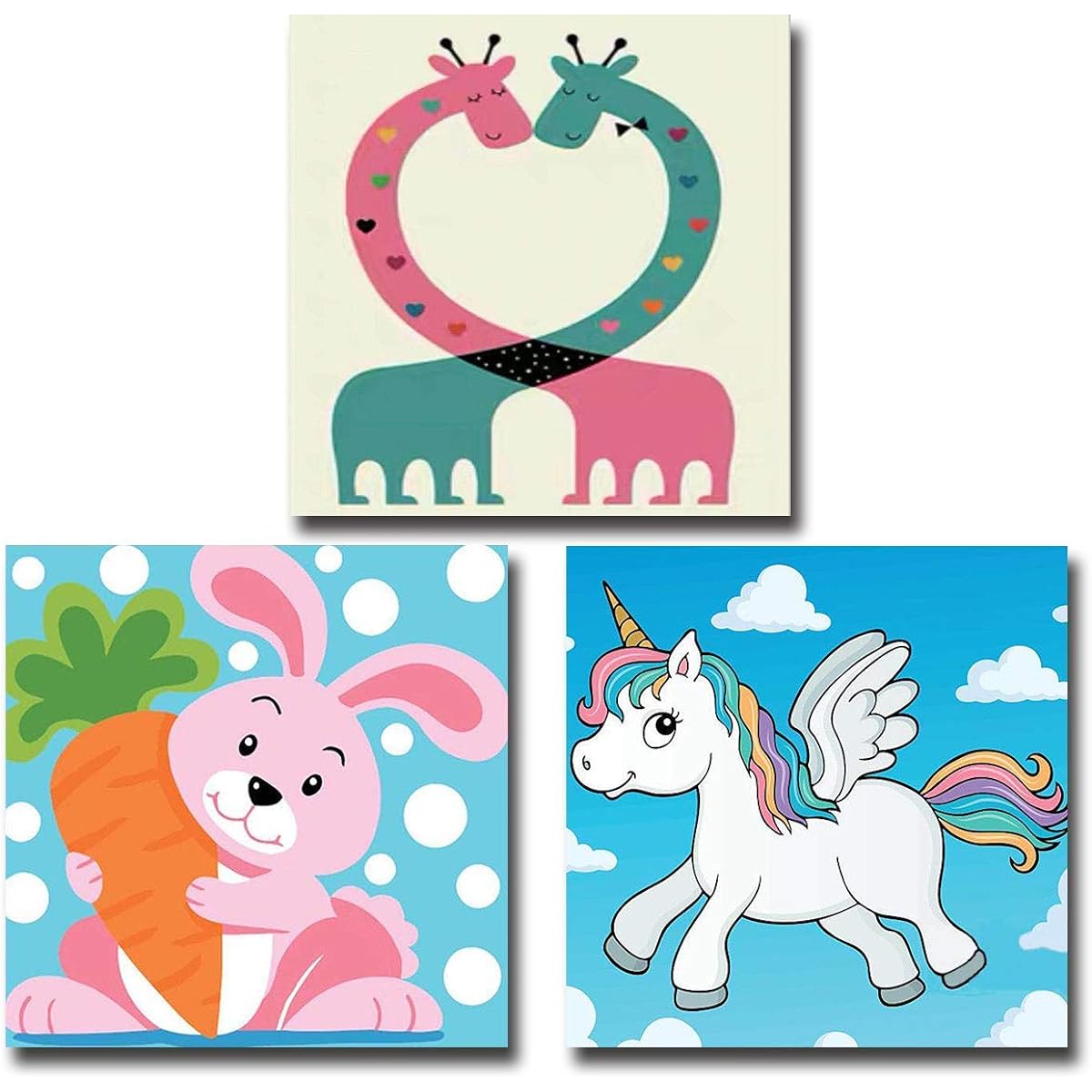 Coolstek Paint by Number Kit for Kids Adults Beginners DIY Acrylic Oil Painting 8 x 8 Inch 3 Pack with Frame