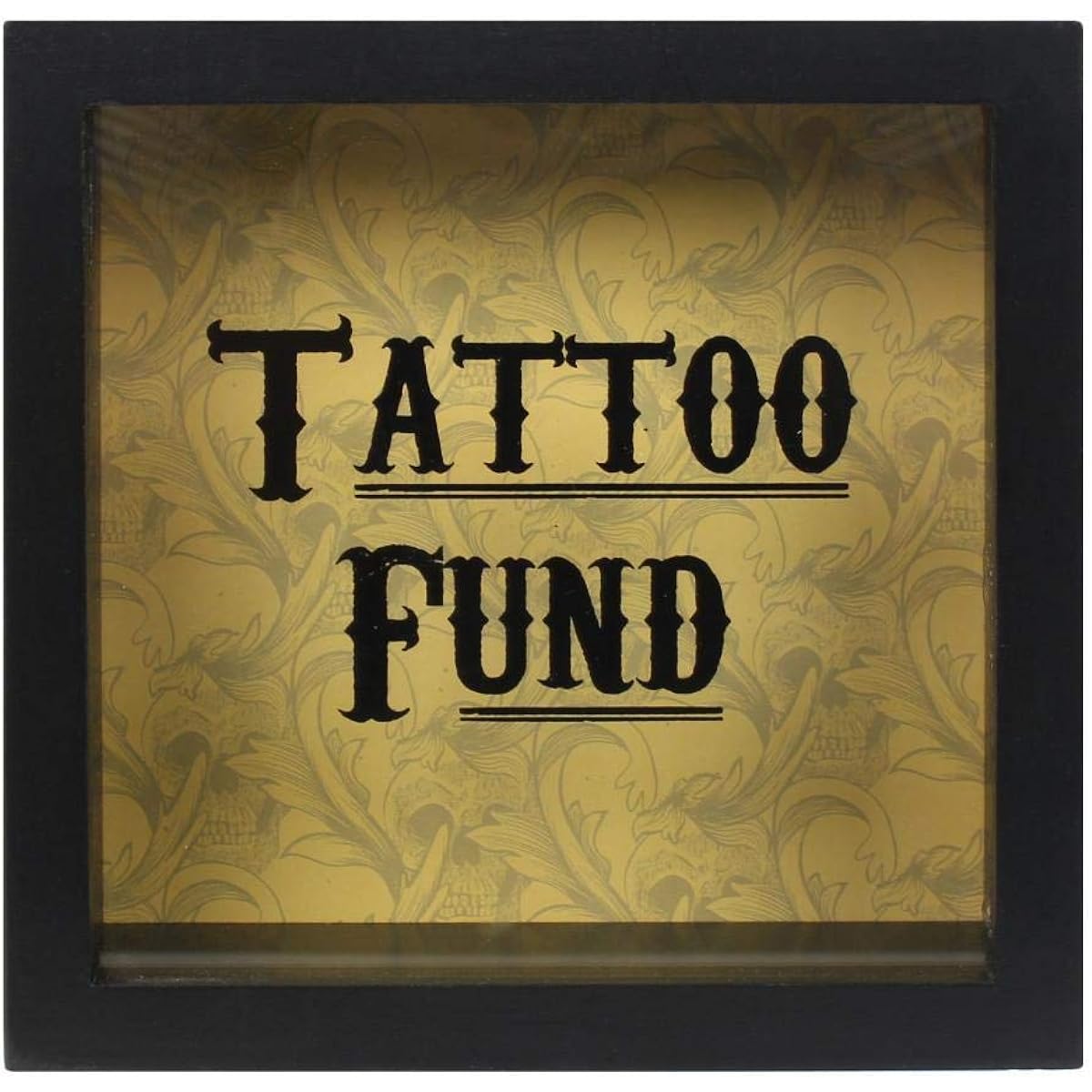 Black Tattoo Fund Glass Money Box with Wooden Frame