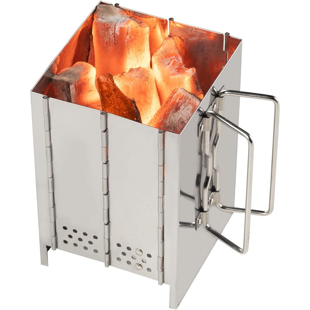 BUNDOK Folding Charcoal Starter BD-496 Folding Storage Case Included Silver