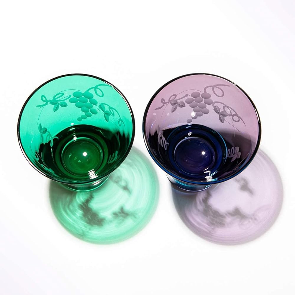 [Taimuro Kobo Official] Edo Kiriko Grape Crest Old Glass Pair (Green/Edo Purple) TB30679/35679 Comes in a gift box Made in Japan