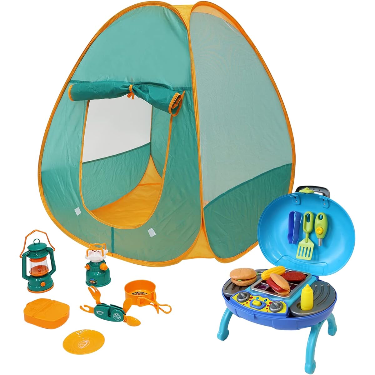 MRG Kids Tent Toy Play House Indoor Outdoor BBQ Camping Tent BBQ Boys Girls Present Gift Children's Tent (Camping + BBQ Set)
